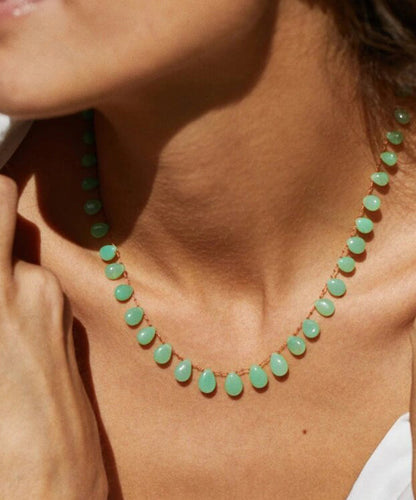 Beach Green Alloy Jade Water Drop Beading Lariat Necklace