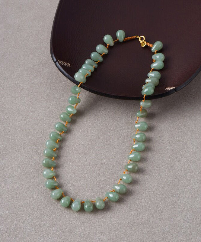 Beach Green Alloy Jade Water Drop Beading Lariat Necklace
