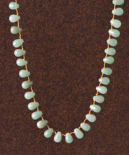 Beach Green Alloy Jade Water Drop Beading Lariat Necklace