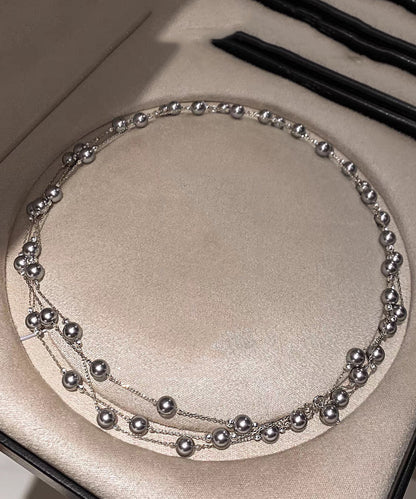 Beach Grey Stelring Silver Baby's Breath Pearl Gratuated Bead Necklace