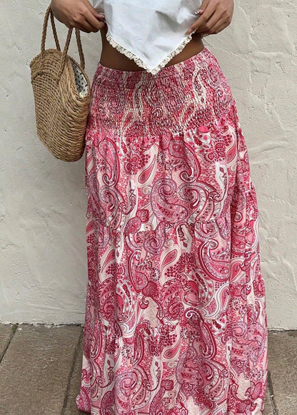Beach Pink Print Elastic Waist A Line Skirts Summer