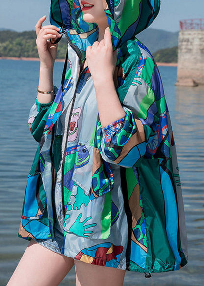 Beach Print Zippered Hoodie UPF 50+ Coat Jacket Spring