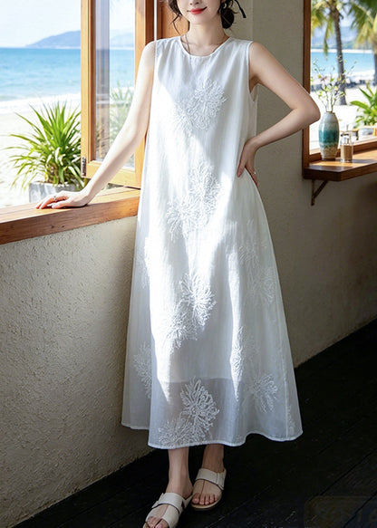 Beach White Embroidered Solid Long Dnress Summer