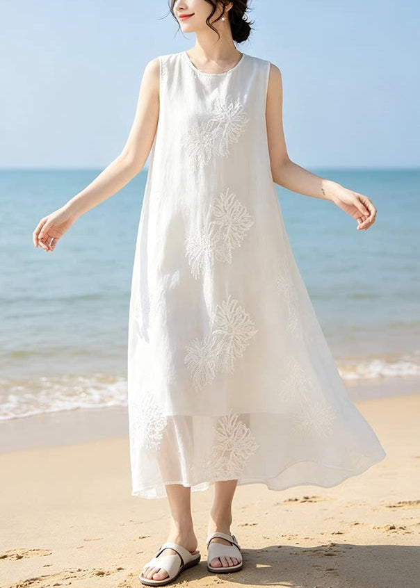 Beach White Embroidered Solid Long Dnress Summer