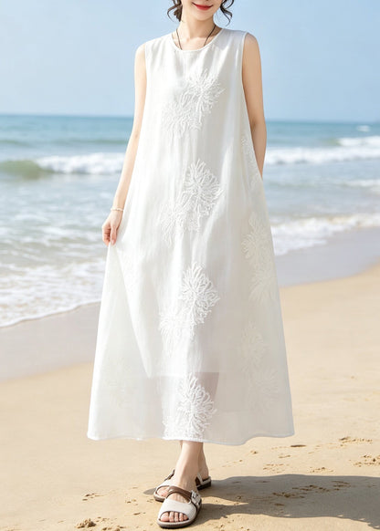 Beach White Embroidered Solid Long Dnress Summer