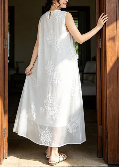 Beach White Embroidered Solid Long Dnress Summer