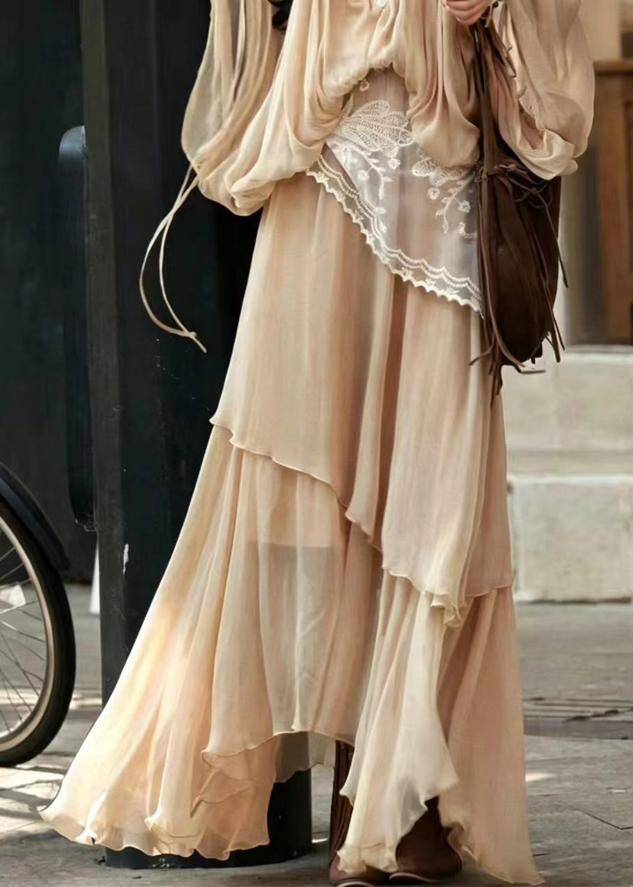 Beautiful Apricot Asymmetrical Layered Skirt Fall