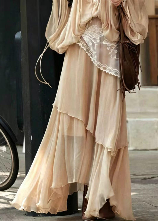 Beautiful Apricot Asymmetrical Layered Skirt Fall