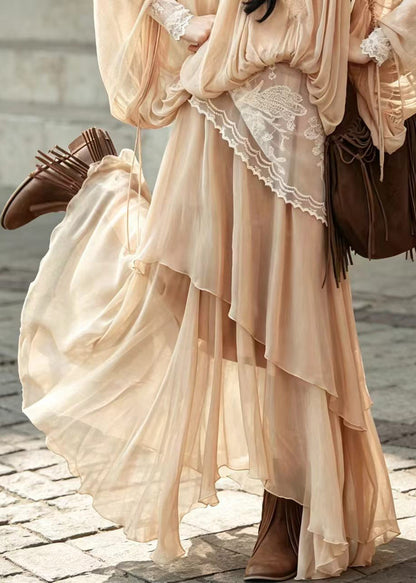 Beautiful Apricot Asymmetrical Layered Skirt Fall