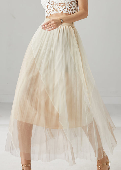 Beautiful Apricot High Waist Patchwork Tulle Skirts Summer