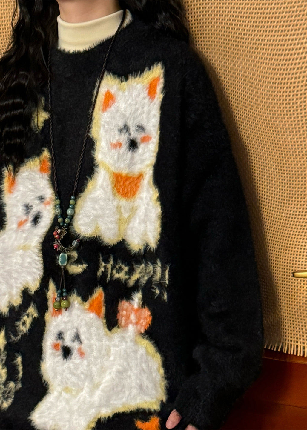 Beautiful Apricot O-Neck Little Dog Cozy Mink Hair Knitted Sweater Winter