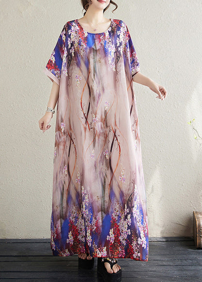 Beautiful Apricot Print Loose Sundresses Batwing Sleeve