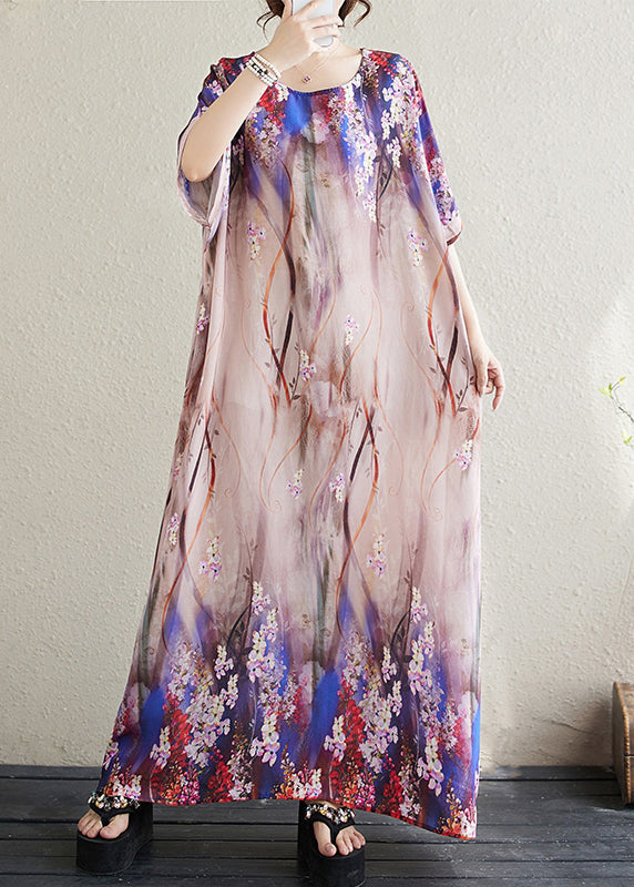 Beautiful Apricot Print Loose Sundresses Batwing Sleeve