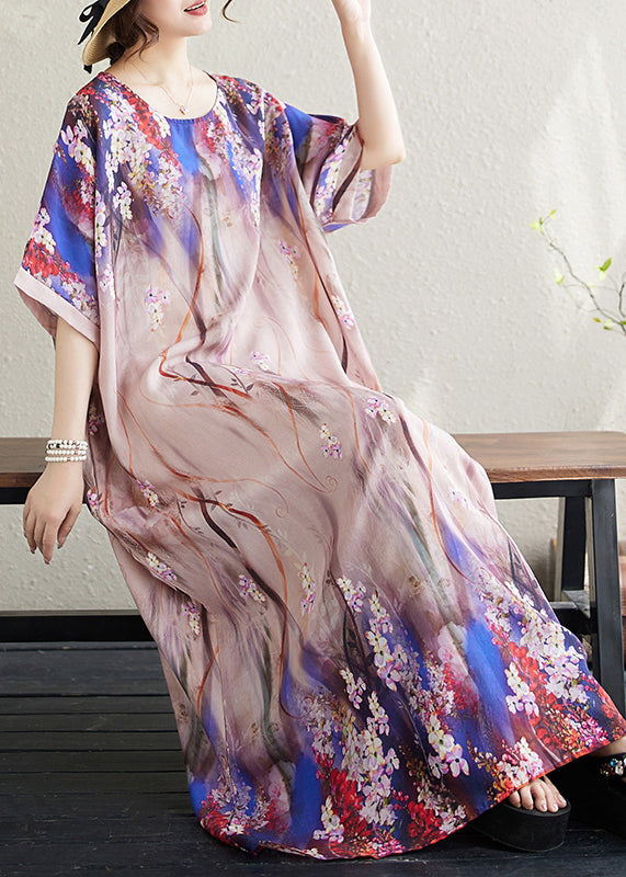 Beautiful Apricot Print Loose Sundresses Batwing Sleeve