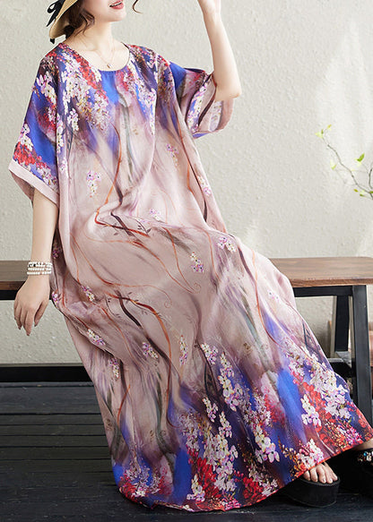 Beautiful Apricot Print Loose Sundresses Batwing Sleeve