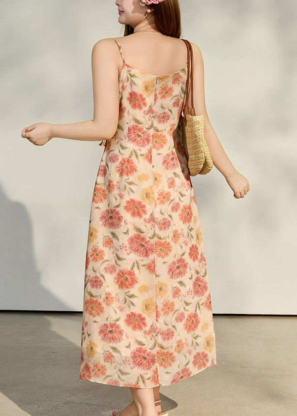Beautiful Apricot Ruffles Print Chiffon Holiday Dresses Summer