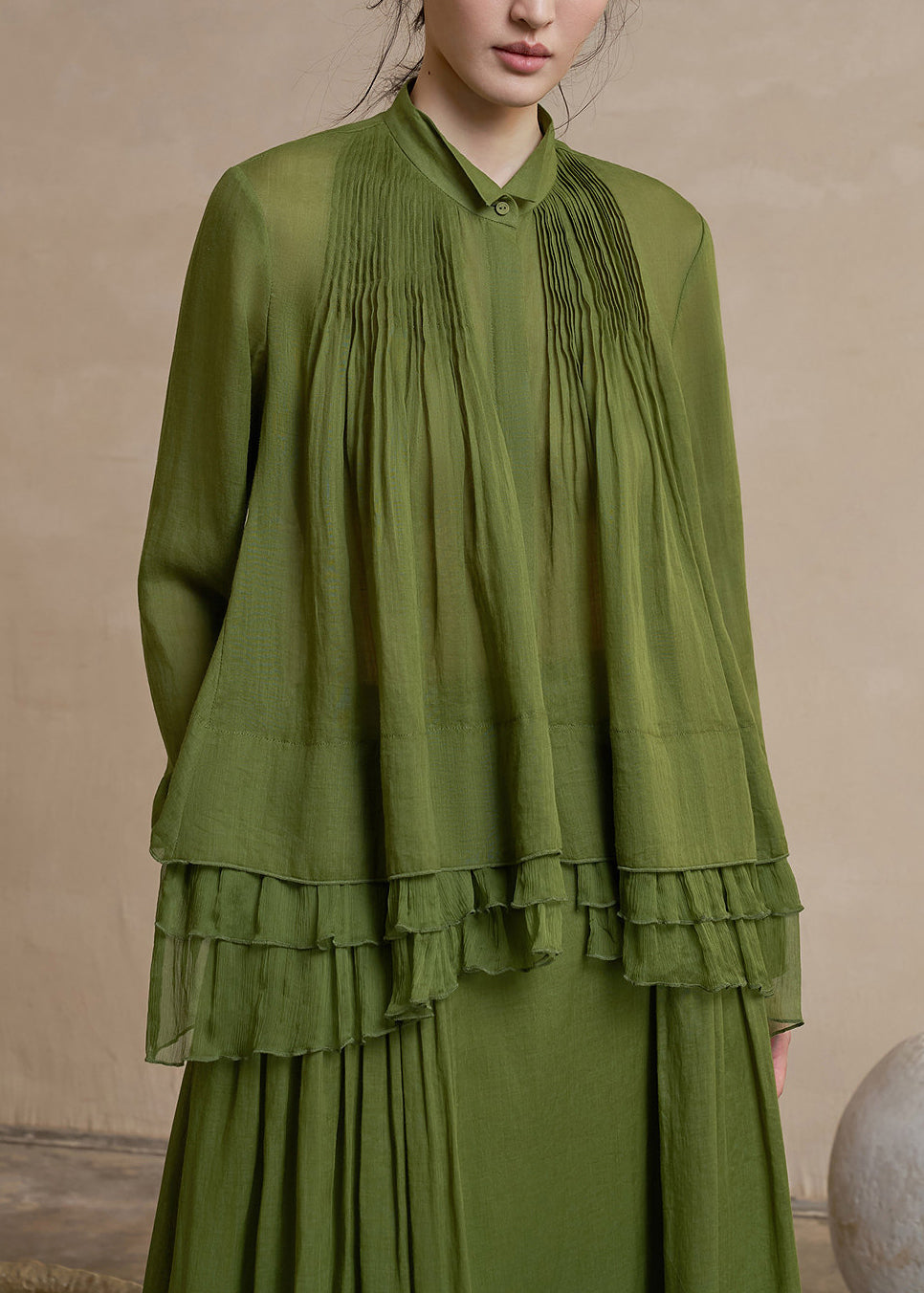 Beautiful Army Green Wrinkled Linen Shirt Top Spring
