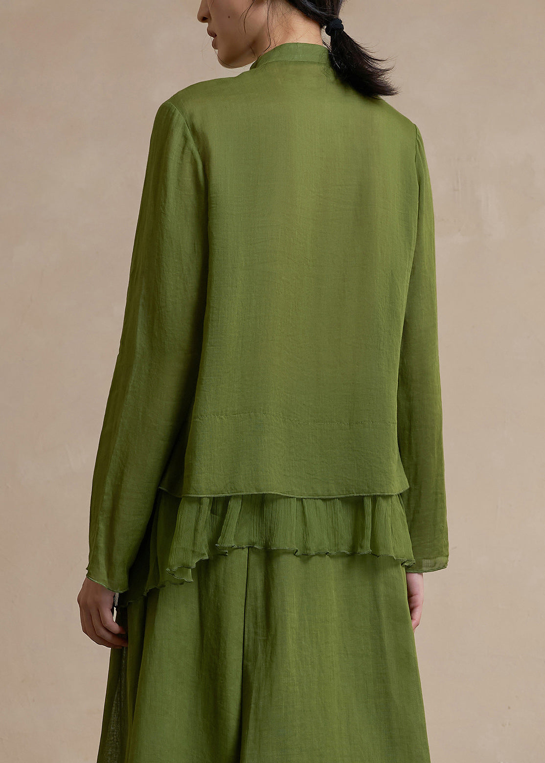 Beautiful Army Green Wrinkled Linen Shirt Top Spring