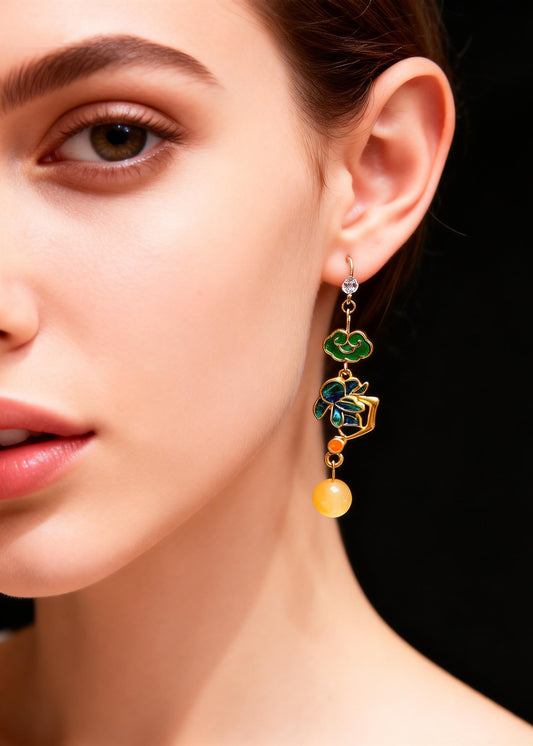 Beautiful Asymmetric Design Gilding Beeswax Drop Earrings