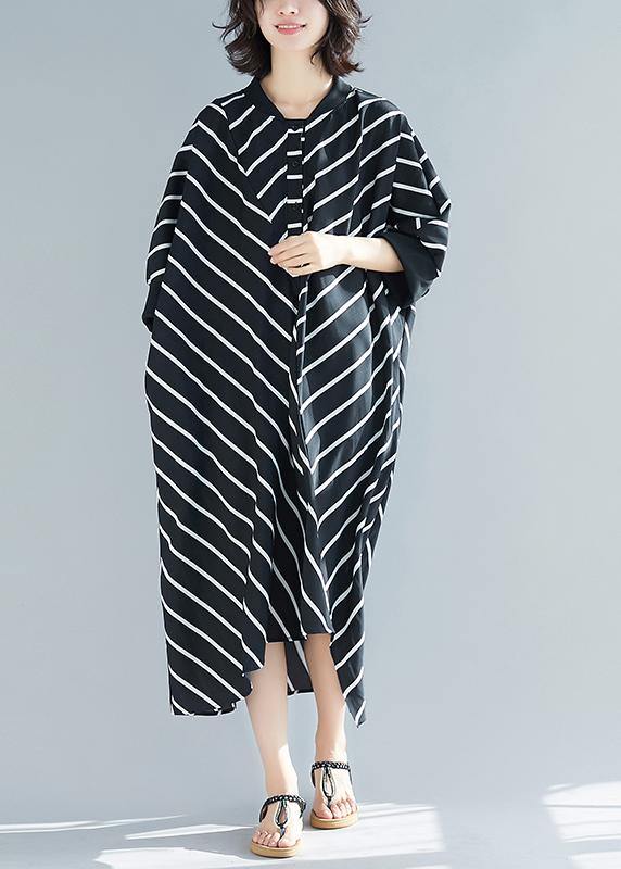 Beautiful Asymmetric Spring Black Striped Robes Dresses - SooLinen