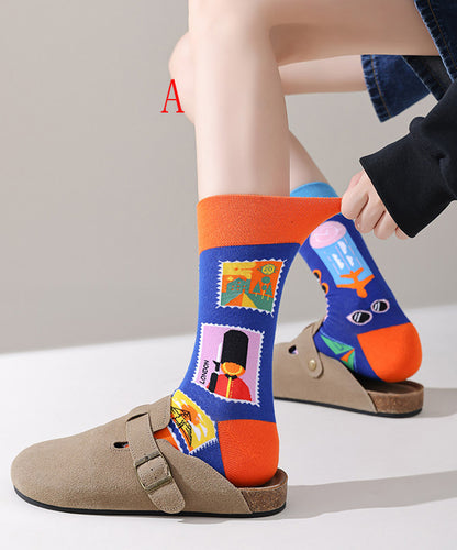 Beautiful Asymmetrical Design Jacquard Combed Cotton Mid Calf Socks