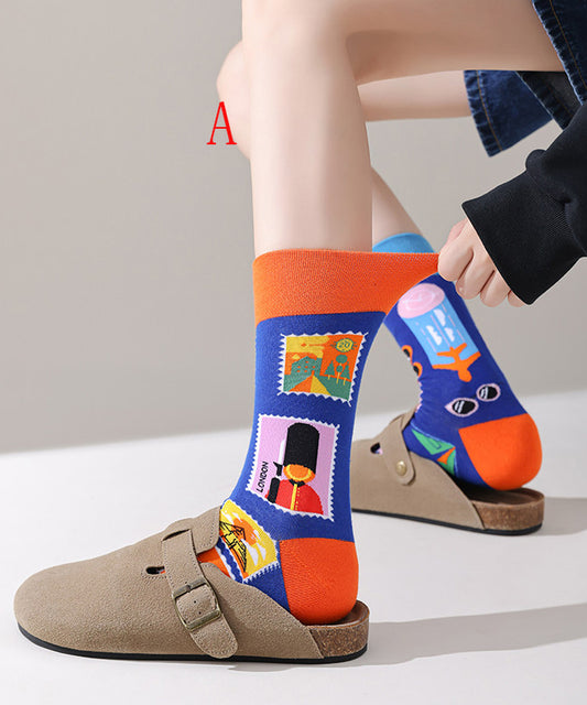 Beautiful Asymmetrical Design Jacquard Combed Cotton Mid Calf Socks