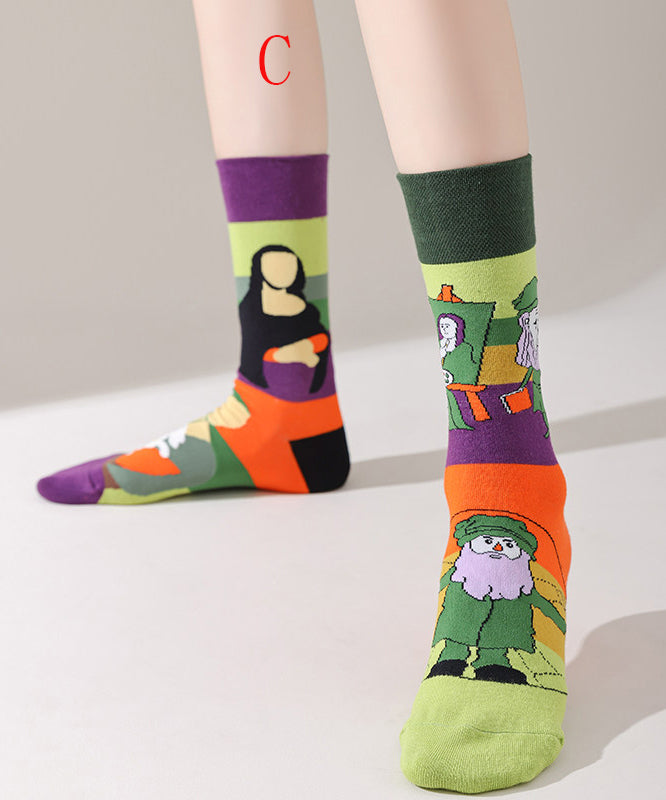 Beautiful Asymmetrical Design Jacquard Combed Cotton Mid Calf Socks