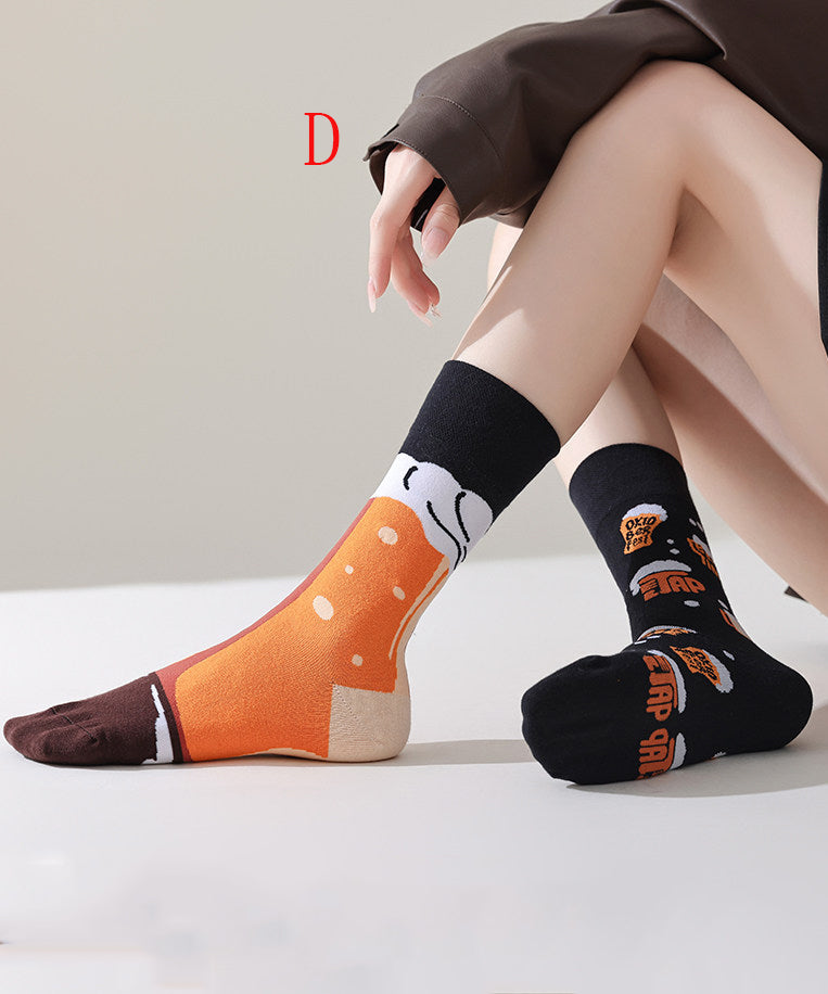 Beautiful Asymmetrical Design Jacquard Combed Cotton Mid Calf Socks