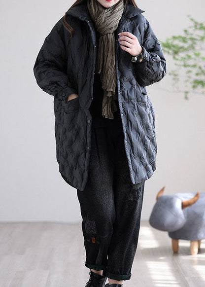 Beautiful Beige Button Warm Casual Winter Duck Down Jackets