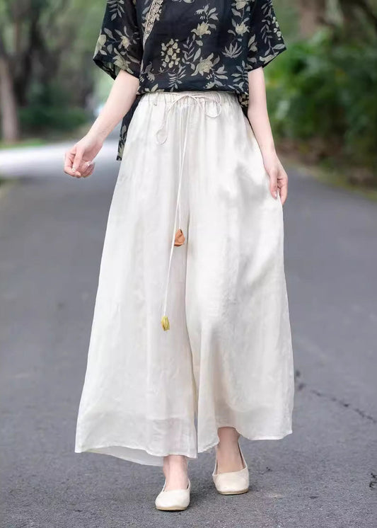 Beautiful Beige High Waist Elastic Waist Linen Pants Summer