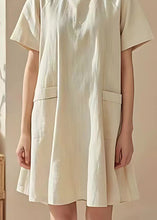 Load image into Gallery viewer, Beautiful Beige O Neck Pockets Cotton Mid Dresses Summer