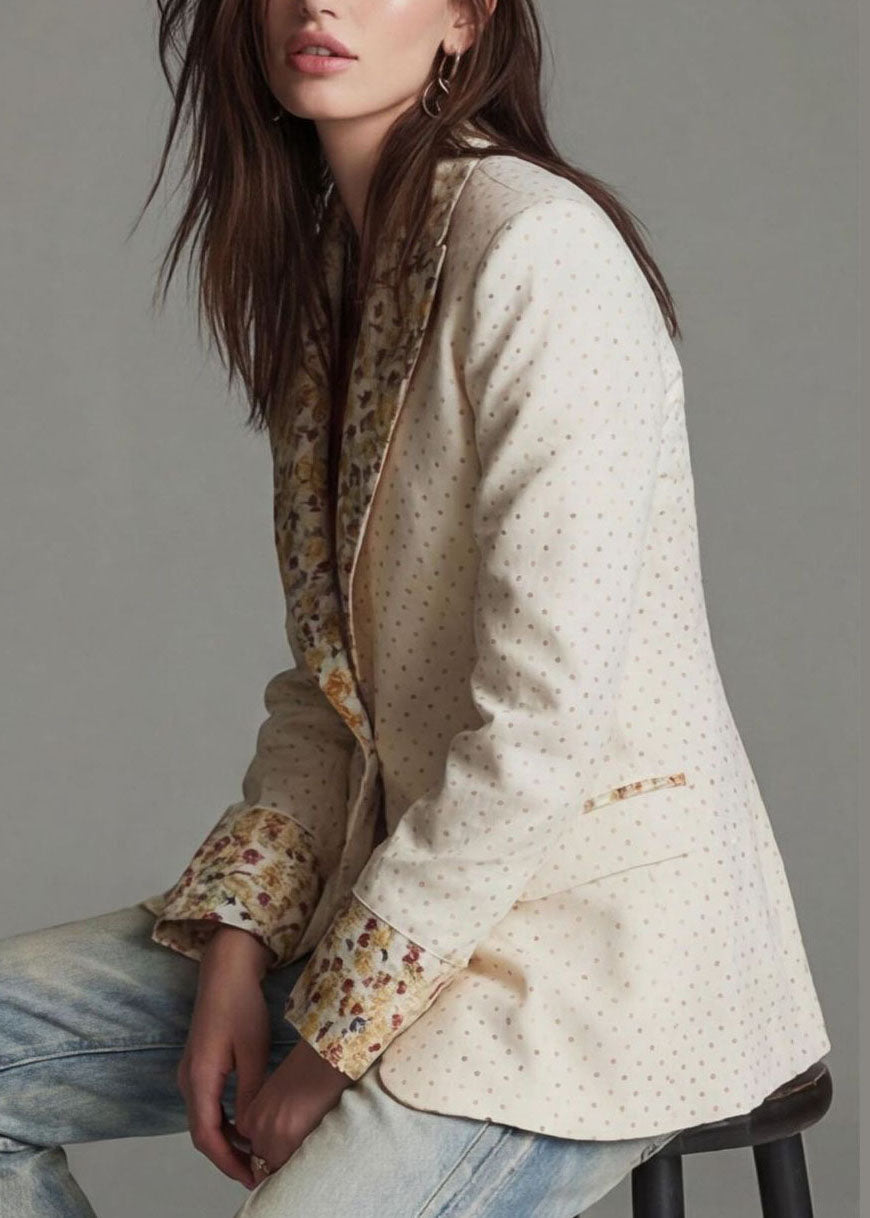Beautiful Beige Peter Pan Collar Print Cotton Suit Coat Fall
