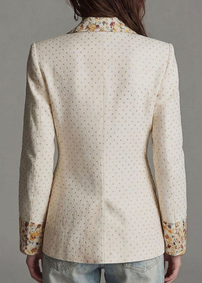 Beautiful Beige Peter Pan Collar Print Cotton Suit Coat Fall
