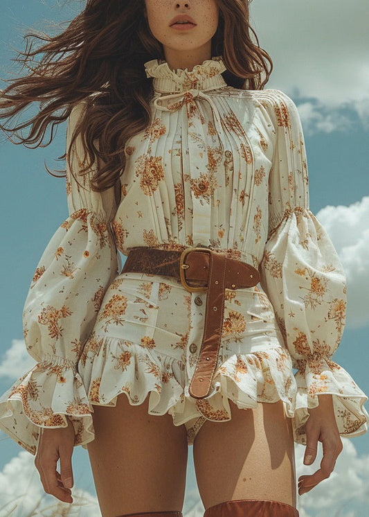 Beautiful Beige Print Patchwork Cotton Mini Dress Spring