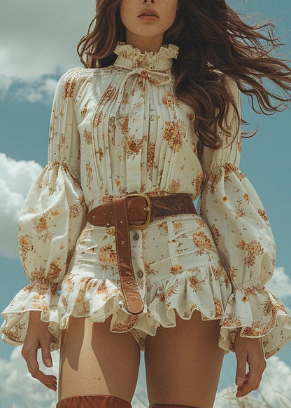 Beautiful Beige Print Patchwork Cotton Mini Dress Spring