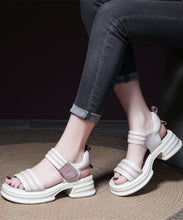 Load image into Gallery viewer, Beautiful Beige Splicing Cowhide Leather High Heel Sandals