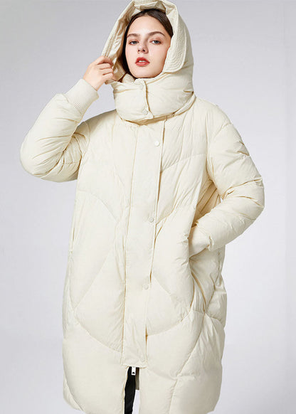 Beautiful Beige Stand Collar Hooded Duck Down Jacket In Winter