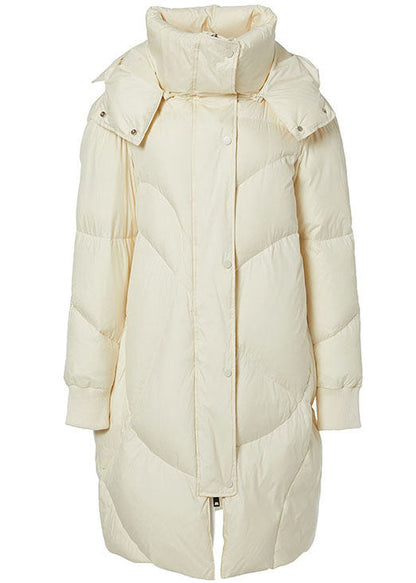 Beautiful Beige Stand Collar Hooded Duck Down Jacket In Winter