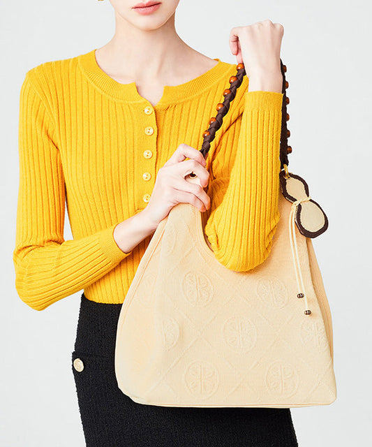 Beautiful Beige Tasseled Embroidered Cotton Women Handbags