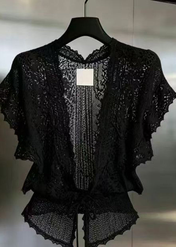 Beautiful Beige V Neck Lace Cardigans Short Sleeve