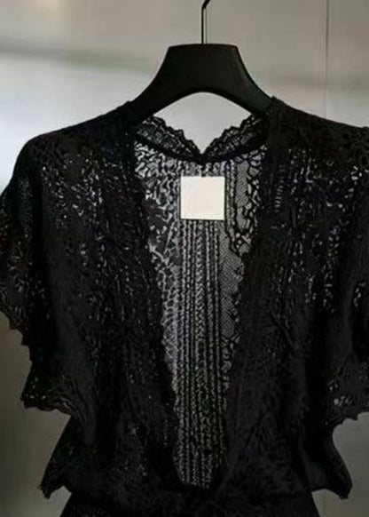 Beautiful Beige V Neck Lace Cardigans Short Sleeve