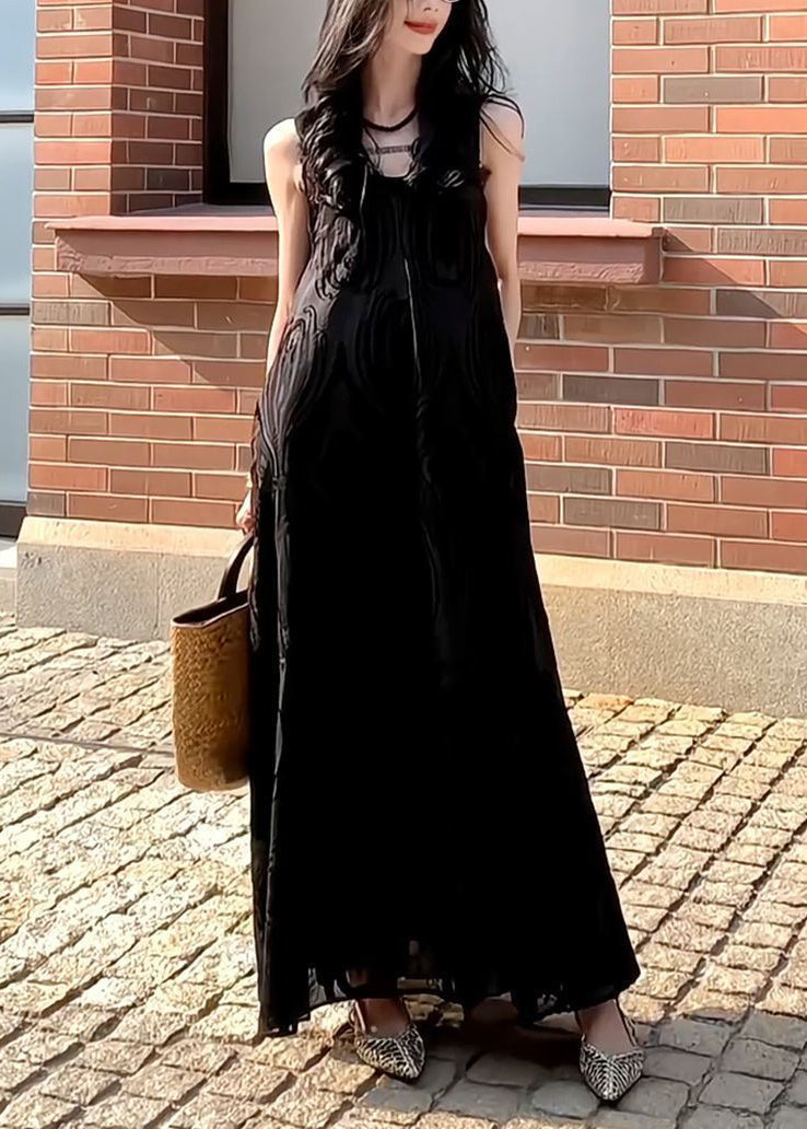 Beautiful Beige White V Neck Jacquard Maxi Dresses Sleeveless