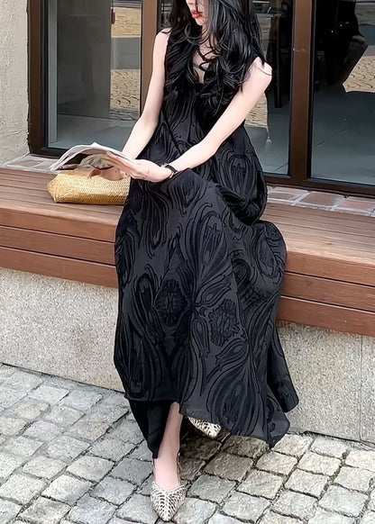 Beautiful Beige White V Neck Jacquard Maxi Dresses Sleeveless