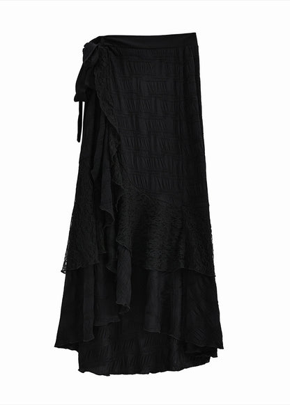 Beautiful Black Asymmetrical Patchwork Cotton Skirts Fall