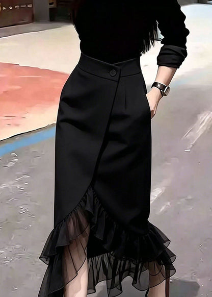 Beautiful Black Asymmetrical Tulle Patchwork Mermaid Skirts Fall