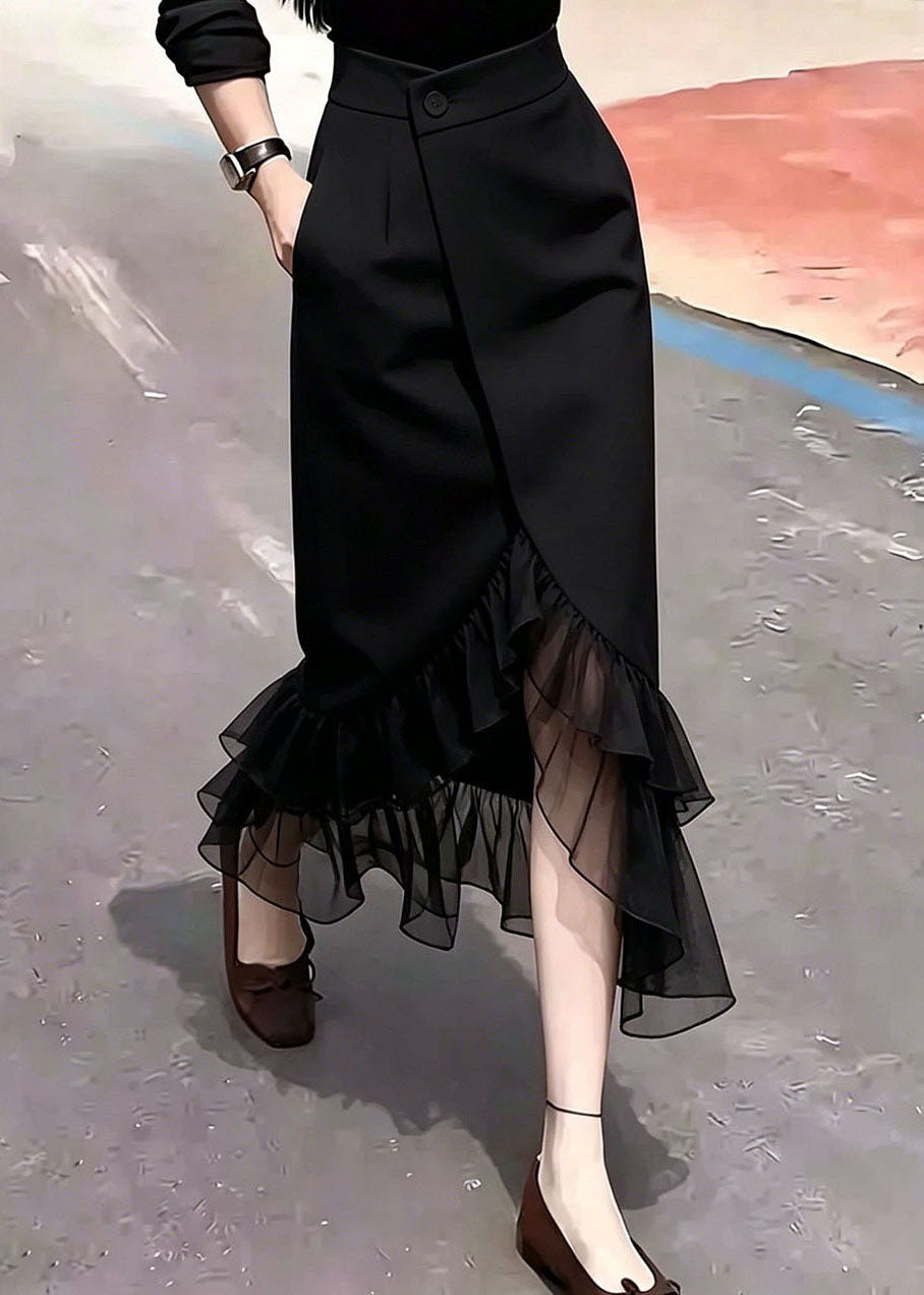 Beautiful Black Asymmetrical Tulle Patchwork Mermaid Skirts Fall
