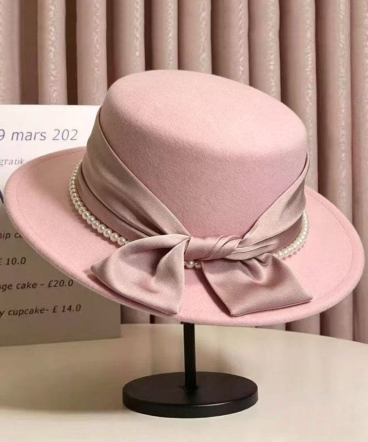Beautiful Black Bow Patchwork Pearl Cashmere Cloche Hat