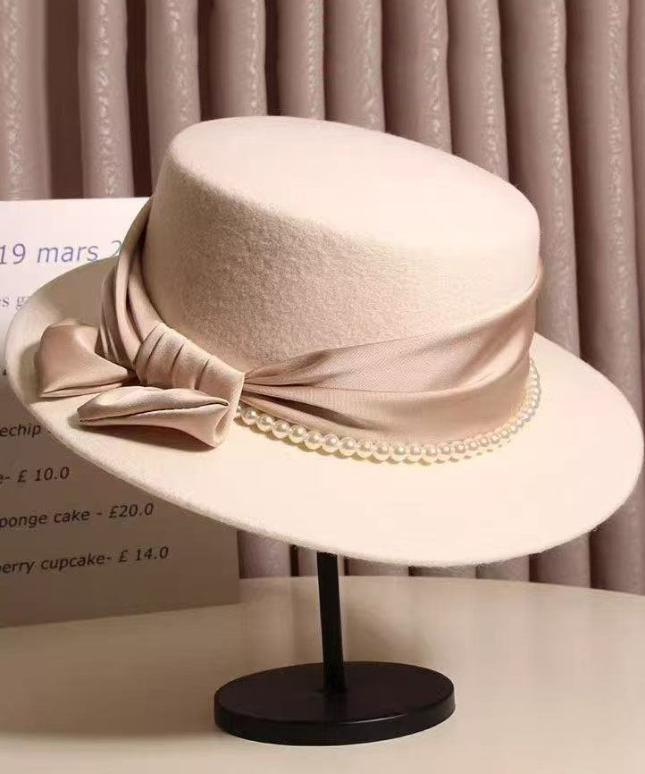 Beautiful Black Bow Patchwork Pearl Cashmere Cloche Hat