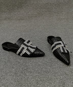 Beautiful Black Bow Splicing Slide Sandals Pointed Toe