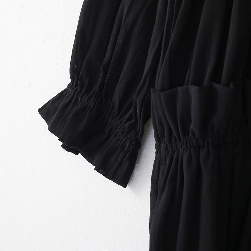 Beautiful Black Cinched hooded Spring Cotton Dress - SooLinen